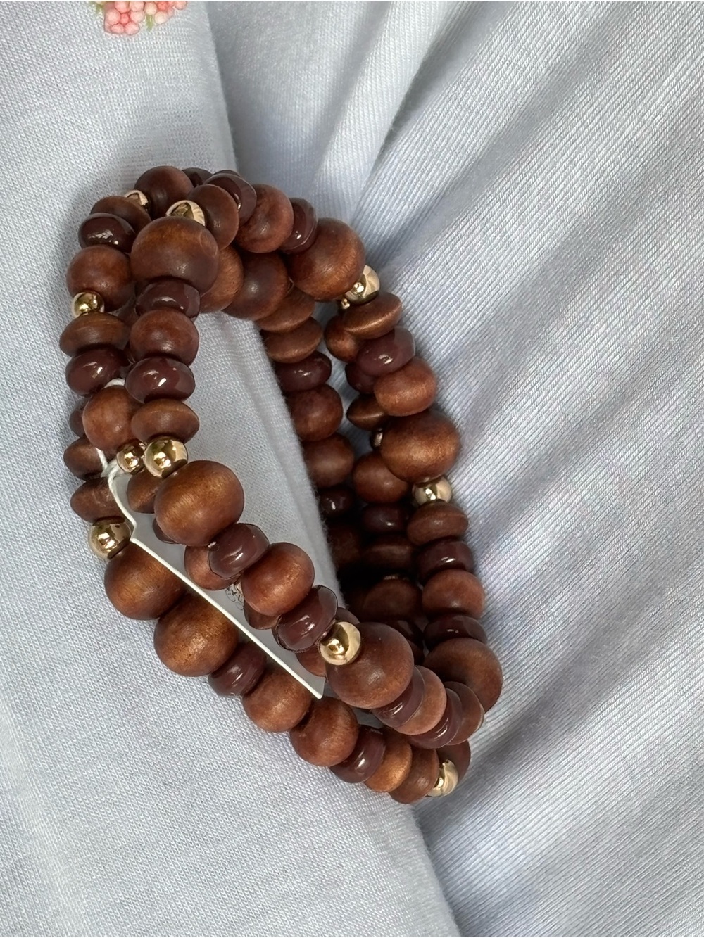 Park Lane Driftwood Brown Wooden and Golden Bead Bracelet Set of 3 - Picture 4 of 8